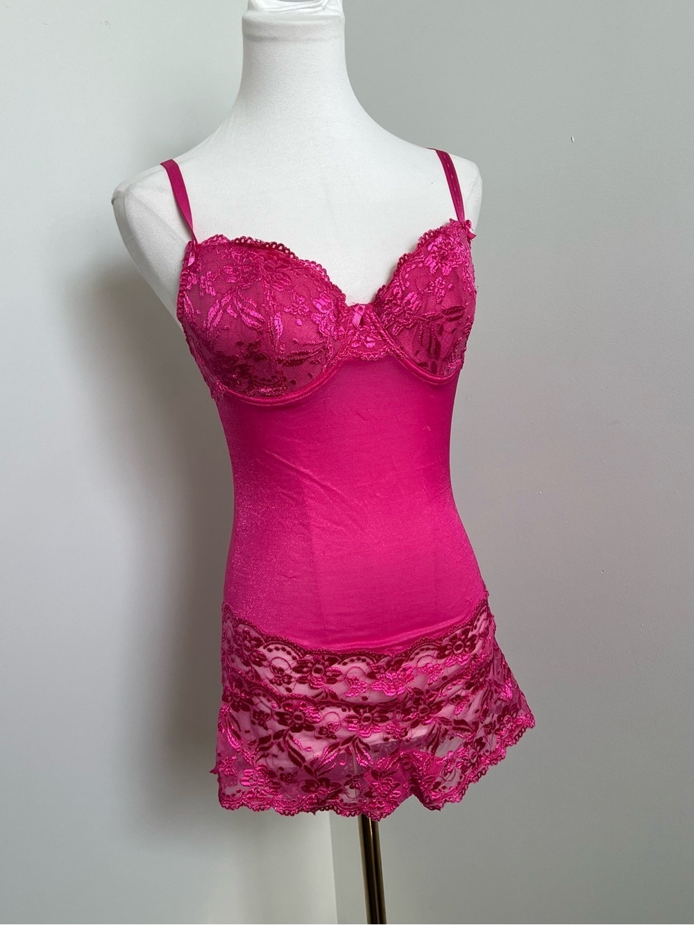 Vintage Fuchsia Lace Bodysuit Top Reworked Bustier Slip Shirt S - Picture 3 of 8